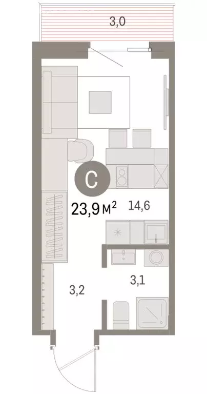 Квартира-студия: Курган, жилой район Центральный, ЖК Дом Кино (23.91 ... - Фото 2