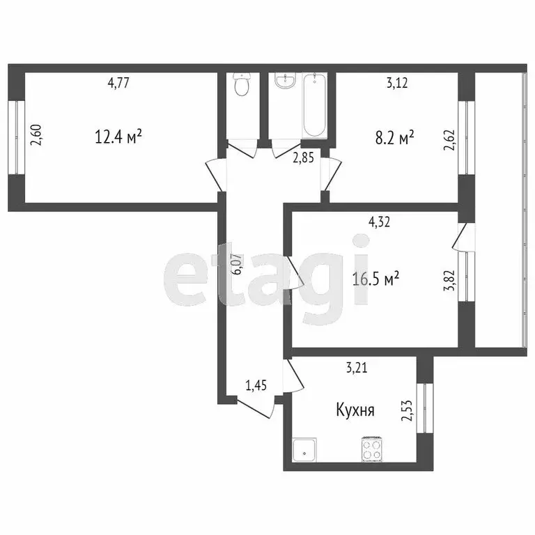 3-комнатная квартира: Тюмень, улица Максима Горького, 59 (60.1 м) - Фото 1