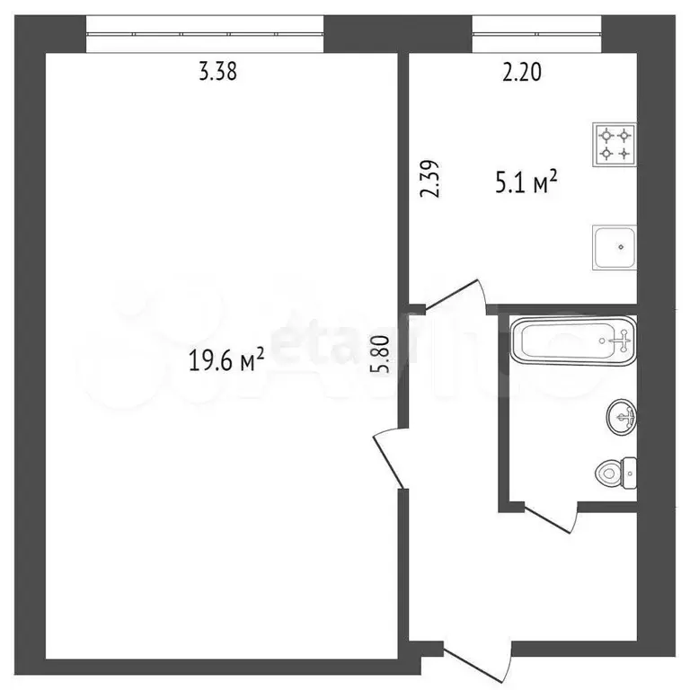 1-к. квартира, 31,8 м, 2/9 эт. - Фото 0