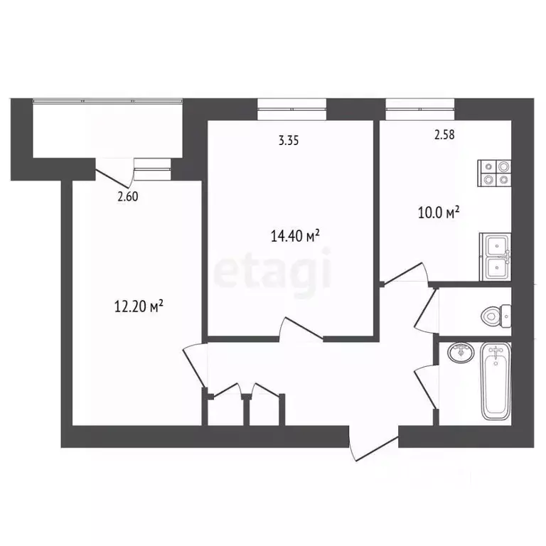 2-к кв. Чувашия, Чебоксары ул. Афанасьева, 9 (50.0 м) - Фото 2