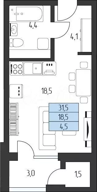 Квартира-студия, 30 м, 5/8 эт. - Фото 0