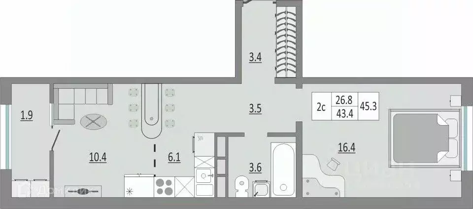 1-к кв. Оренбургская область, Оренбург ул. Автомобилистов, 13 (44.0 м) - Фото 1