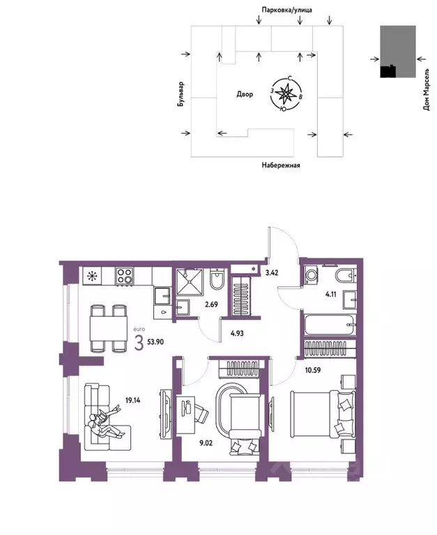 3-к кв. Тюменская область, Тюмень Береговая ул., 100к2 (53.9 м) - Фото 1