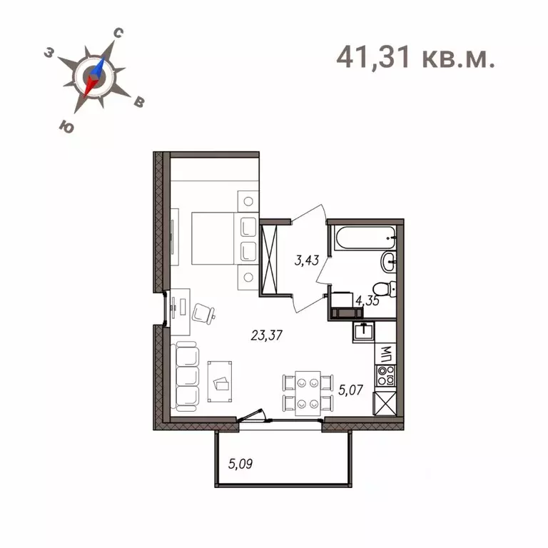 1-к кв. Карелия, Петрозаводск Новая жизнь жилой комплекс (41.31 м) - Фото 1