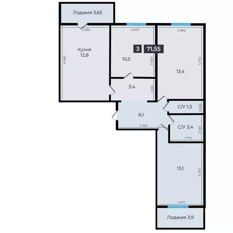 3-к кв. Ставропольский край, Ставрополь ул. Южный обход, 53Б (71.35 м) - Фото 1