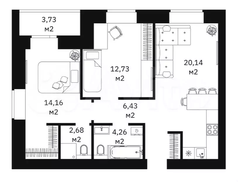 2-к. квартира, 60 м, 6/14 эт. - Фото 0