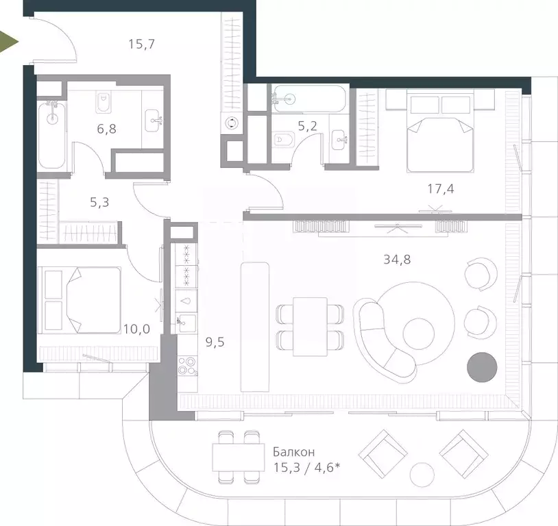 3-к кв. Москва Малая Филевская ул., 46 (109.3 м) - Фото 1