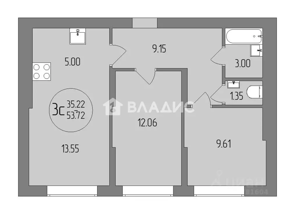 3-к кв. Башкортостан, Уфа ул. Менделеева, 128 (53.72 м) - Фото 1