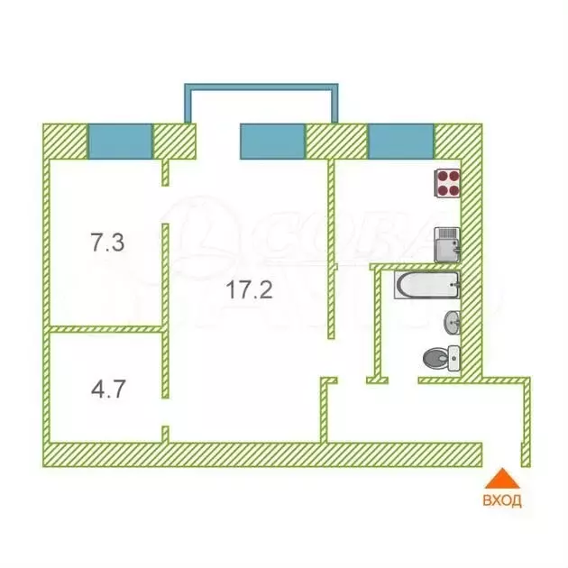 2-к. квартира, 44 м, 5/5 эт. - Фото 1