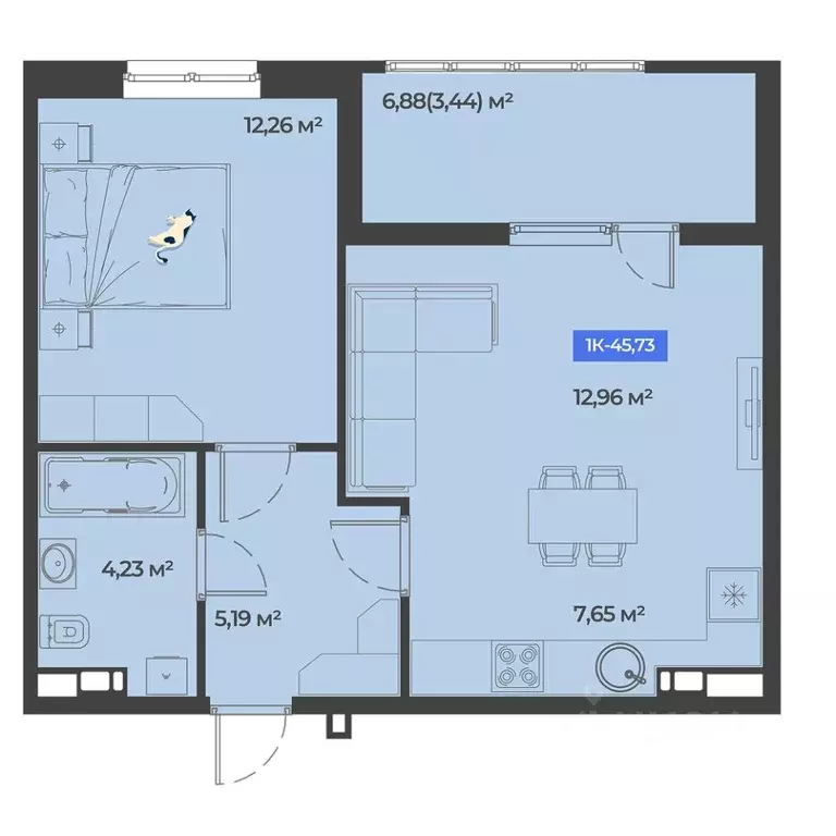 1-к кв. Краснодарский край, Краснодар ул. Краеведа Соловьева, 4 (45.73 ... - Фото 1