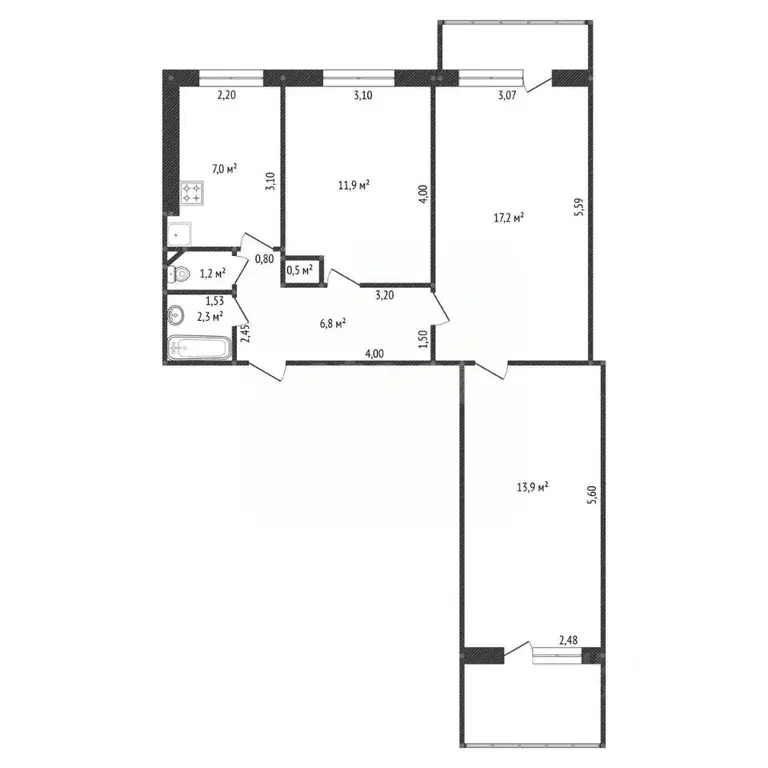 3-к кв. Башкортостан, Уфа ул. Мубарякова, 13 (63.4 м) - Фото 2