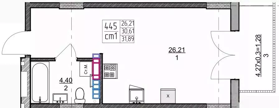 1-к кв. Калининградская область, Зеленоградск  (31.89 м) - Фото 1
