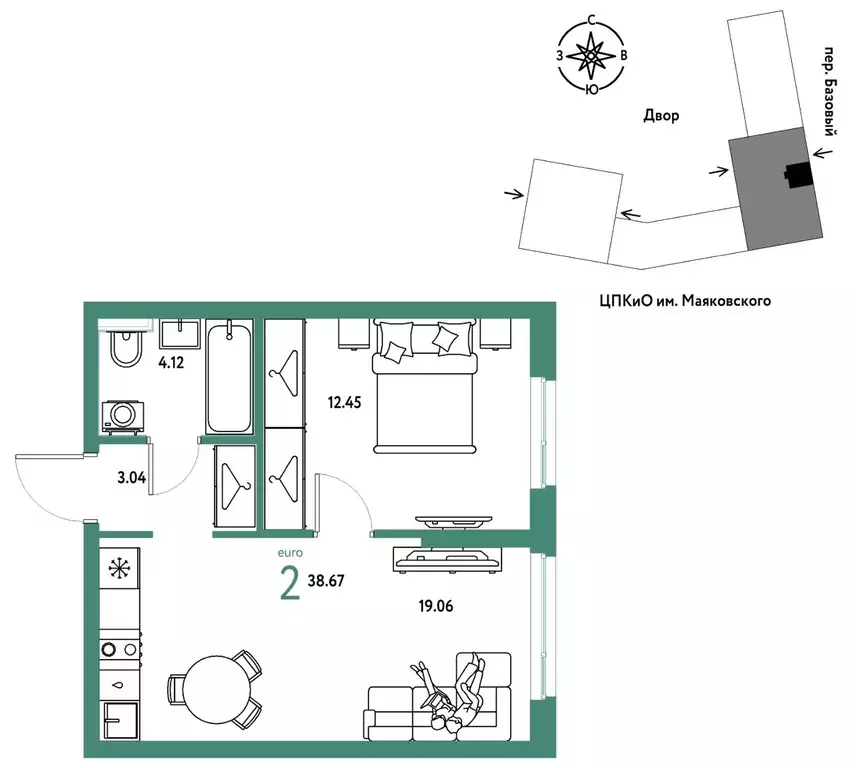 2-к кв. Свердловская область, Екатеринбург пер. Базовый, 10 (38.67 м) - Фото 1