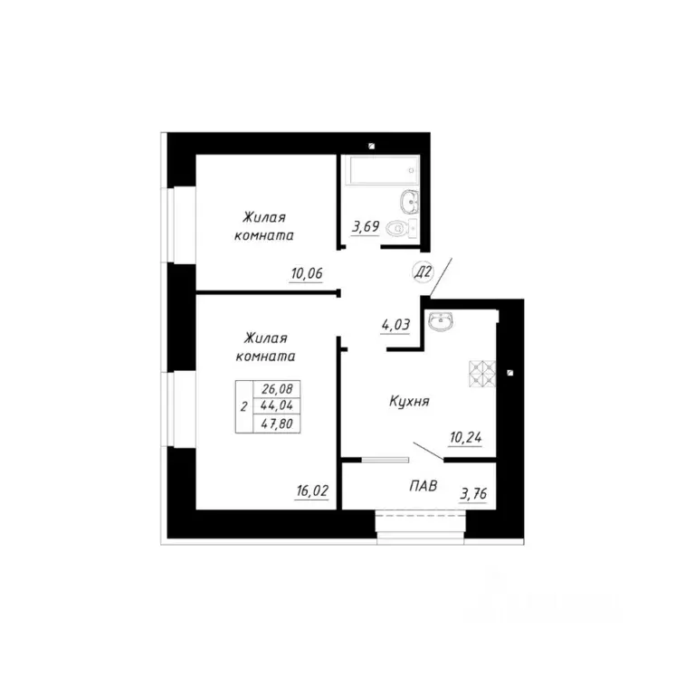 2-к кв. Башкортостан, Стерлитамак Прибрежный мкр,  (47.8 м) - Фото 1