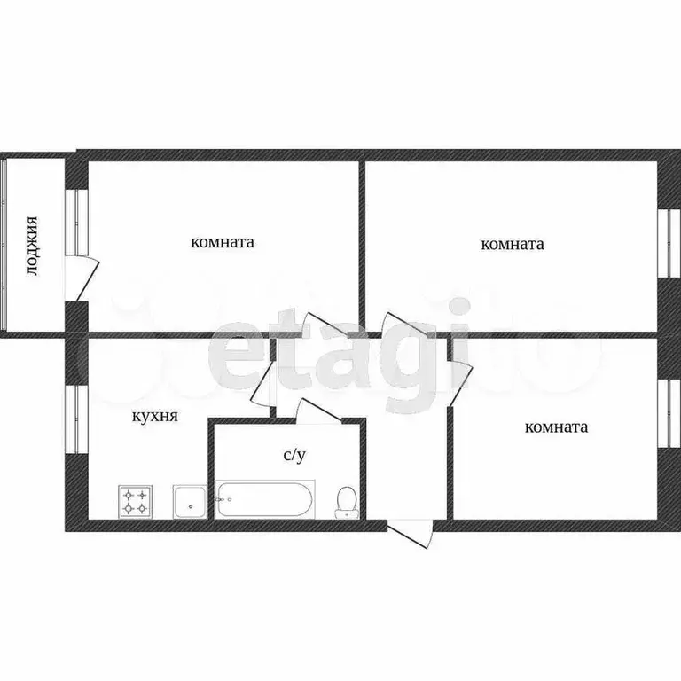3-к. квартира, 62,6 м, 5/5 эт. - Фото 0