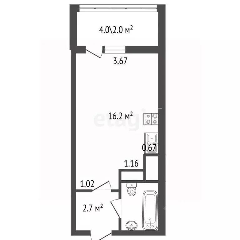Студия Санкт-Петербург ул. Крыленко, 1к1с2 (26.0 м) - Фото 1