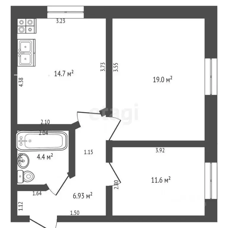 2-к кв. Мордовия, Саранск Мордовская ул., 35к233А (55.9 м) - Фото 1