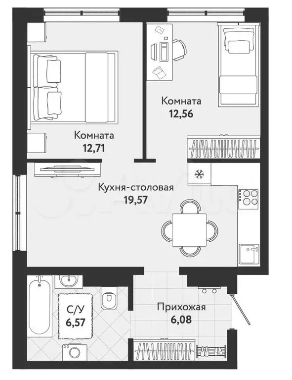 3-к. квартира, 57,5 м, 3/9 эт. - Фото 0