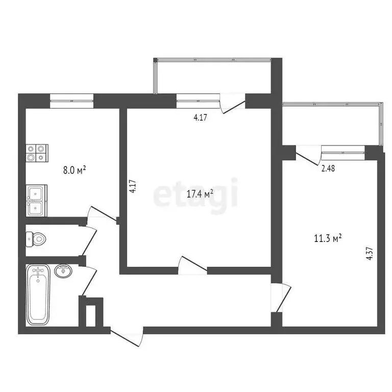 2-комнатная квартира: Армянск, микрорайон имени Генерала Корявко, 17 ... - Фото 1