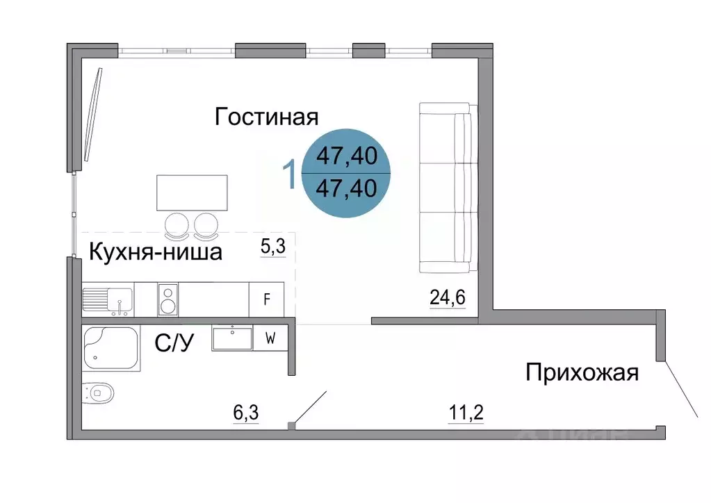 1-к кв. Крым, Керчь Белый город жилой комплекс (47.4 м) - Фото 0