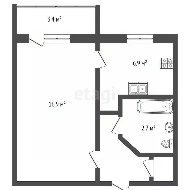 1-к кв. Ростовская область, Ростов-на-Дону ул. Герасименко, 13 (31.0 ... - Фото 2