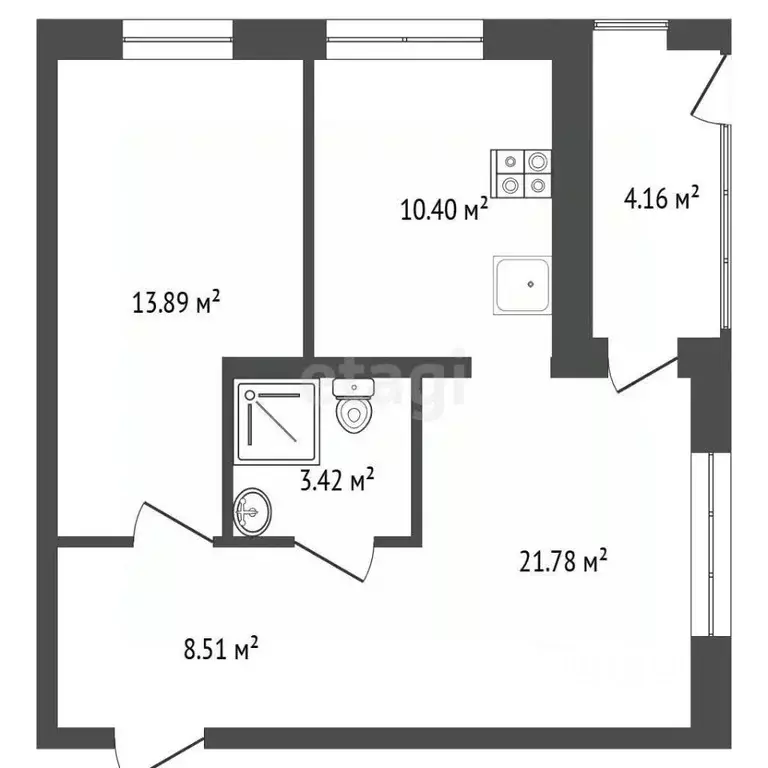 1-к кв. Тюменская область, Тюмень ул. Игоря Комиссарова, 5 (47.6 м) - Фото 2