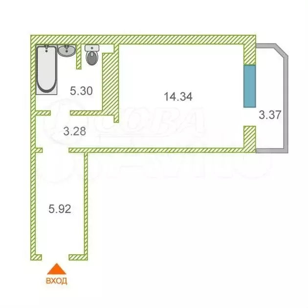 Квартира-студия, 28,8 м, 9/14 эт. - Фото 0