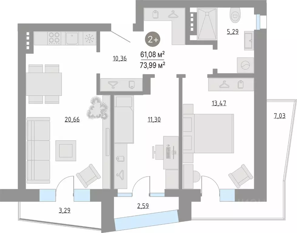 2-к кв. Тюменская область, Тюменский муниципальный округ, с. Кулаково ... - Фото 1