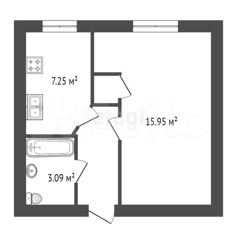 1-к. квартира, 30,3 м, 4/9 эт. - Фото 1