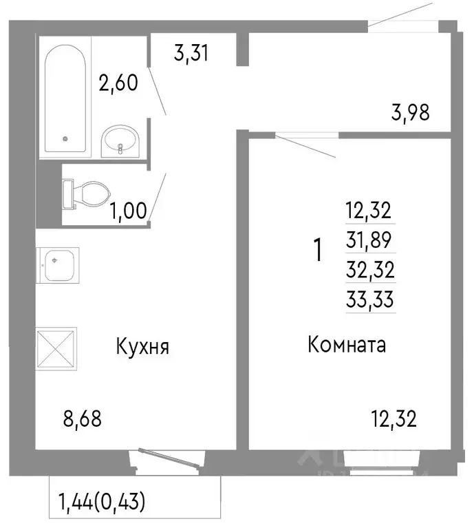 1-к кв. Челябинская область, Челябинск Нефтебазовая ул., 1к2 (32.32 м) - Фото 0