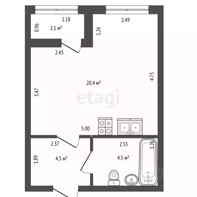 Студия Санкт-Петербург ул. Парфеновская, 11к1 (31.5 м) - Фото 2