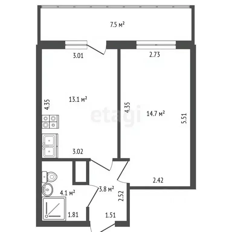 1-к кв. Санкт-Петербург ул. Крыленко, 36к2 (43.2 м) - Фото 2