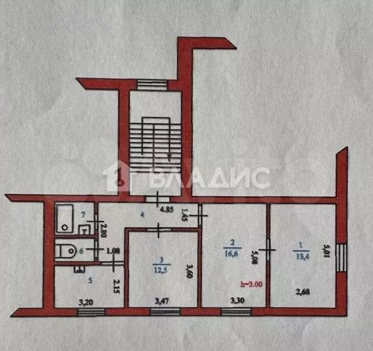 3-к. квартира, 62,5 м, 3/3 эт. - Фото 0