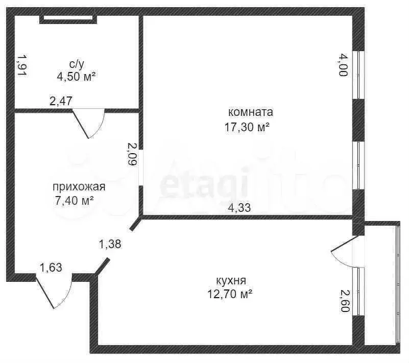 1-к. квартира, 42 м, 3/6 эт. - Фото 0