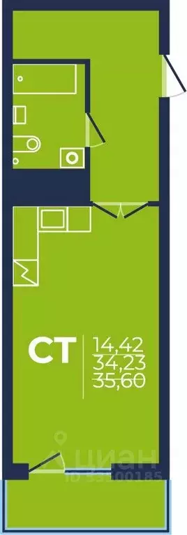 1-к кв. Башкортостан, Уфа просп. Дружбы Народов, 51 (35.3 м) - Фото 1