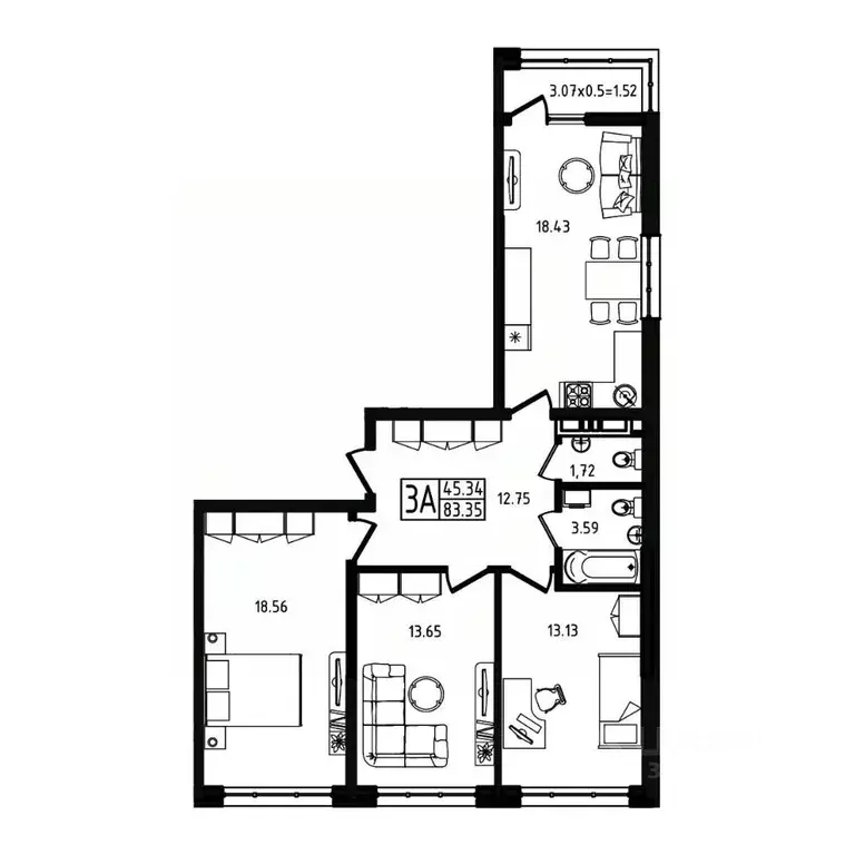 3-к кв. Адыгея, Майкоп ул. К.А. Васильева, 1к4 (83.35 м) - Фото 1