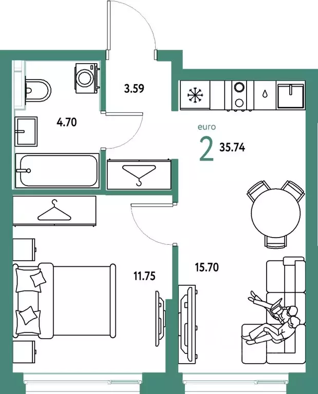 2-к кв. Свердловская область, Екатеринбург ул. Шефская, 28А (35.74 м) - Фото 1