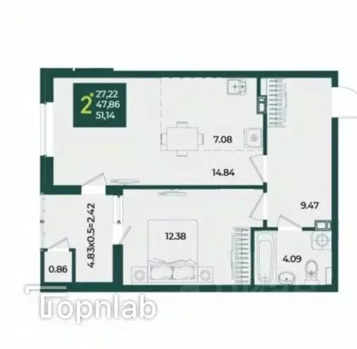 2-к кв. Краснодарский край, Краснодар Образцово мкр,  (51.14 м) - Фото 1