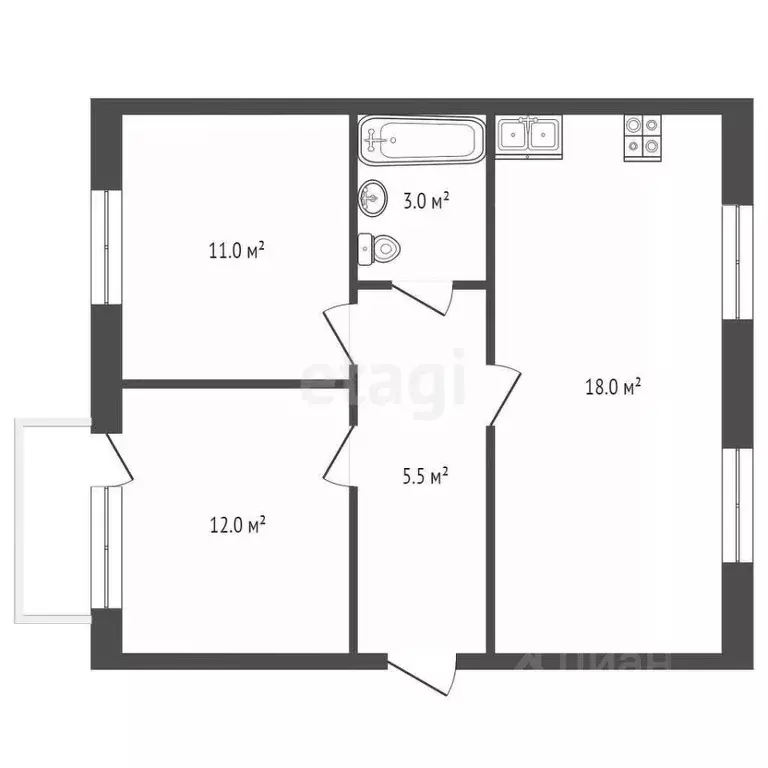 2-к кв. Калининградская область, Гурьевский муниципальный округ, пос. ... - Фото 2