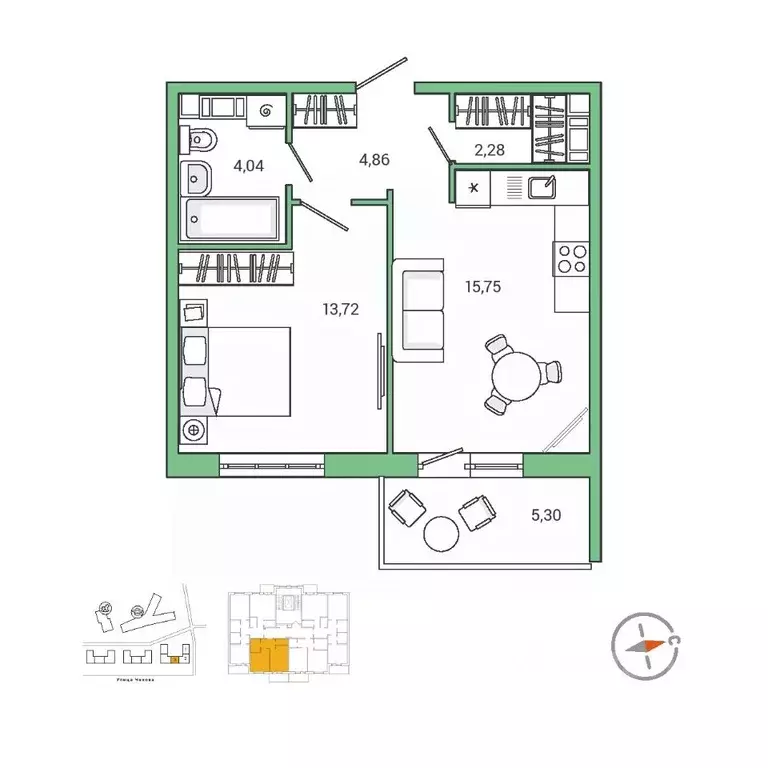1-к кв. Ленинградская область, Гатчина ул. Чехова, 39к2 (41.9 м) - Фото 1