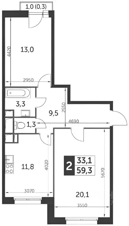 2-к кв. Москва ул. Красная Сосна, 3А (61.0 м) - Фото 1