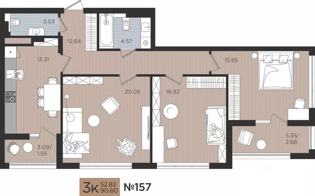 3-к кв. Калининградская область, Калининград Мой Город жилой комплекс ... - Фото 1