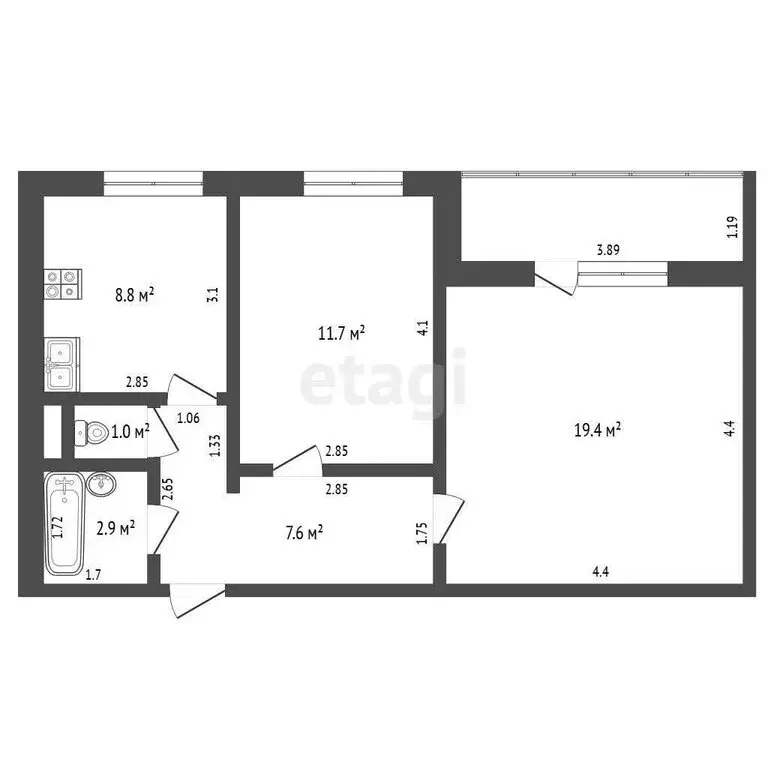 2-комнатная квартира: Прохладный, улица Карла Маркса, 2/2 (51.4 м) - Фото 1