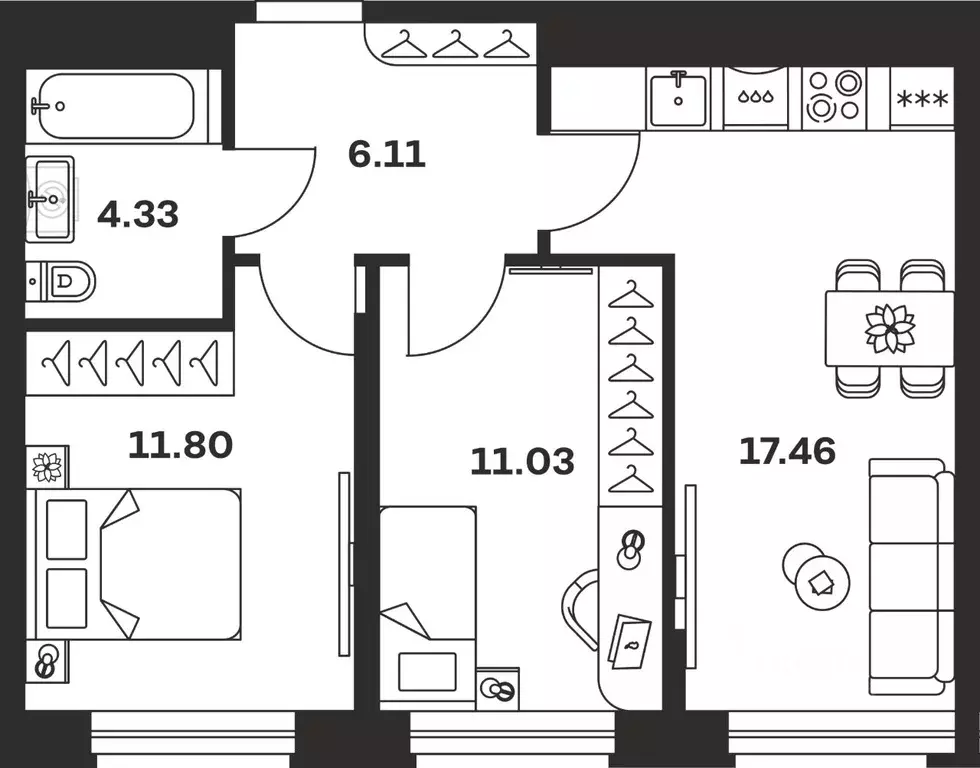 2-к кв. Тульская область, Тула Баташи Парк жилой комплекс (50.73 м) - Фото 1