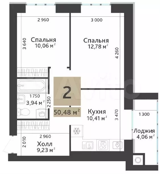 2-к. квартира, 50,5 м, 3/10 эт. - Фото 1