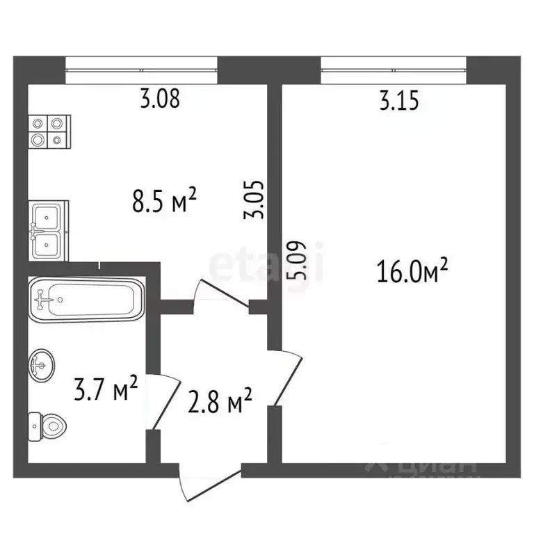 1-к кв. Ямало-Ненецкий АО, Ноябрьск просп. Мира, 5 (39.0 м) - Фото 2