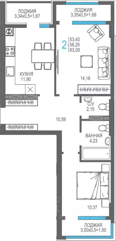 2-к кв. Крым, Алушта На Фонтанке жилой комплекс (58.25 м) - Фото 1