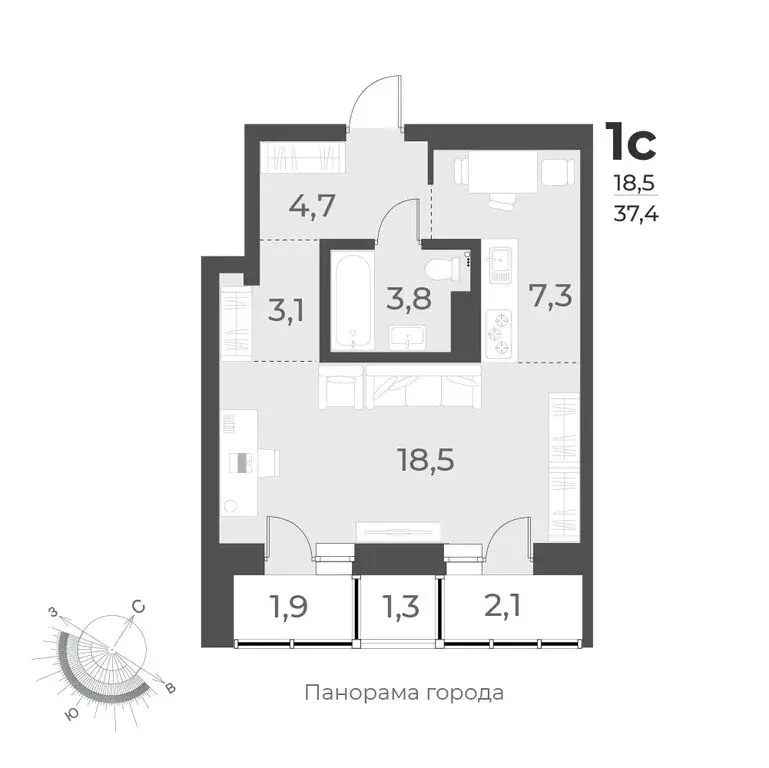 1-комнатная квартира: Новосибирск, улица Аэропорт, 62 (37.4 м) - Фото 0
