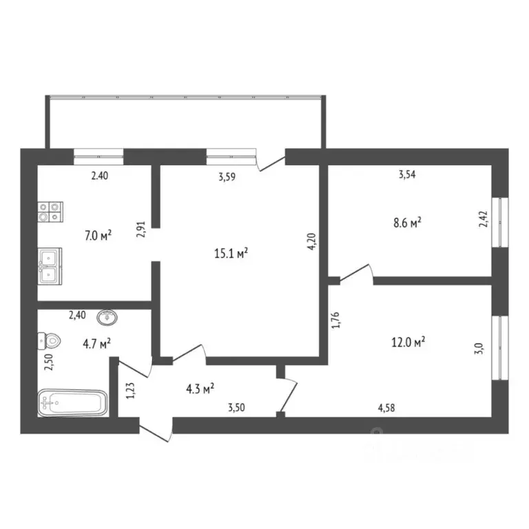 3-к кв. Тюменская область, Тюмень ул. 50 лет ВЛКСМ, 81 (51.7 м) - Фото 2