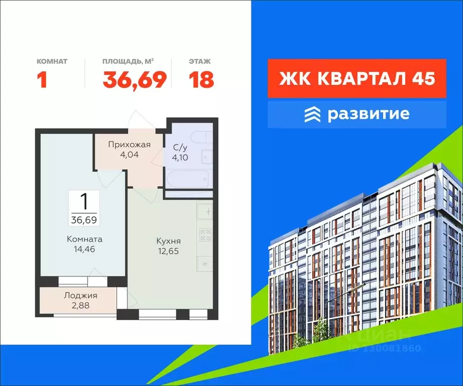 1-к кв. Воронежская область, Воронеж ул. 45-й Стрелковой Дивизии, 113 ... - Фото 1